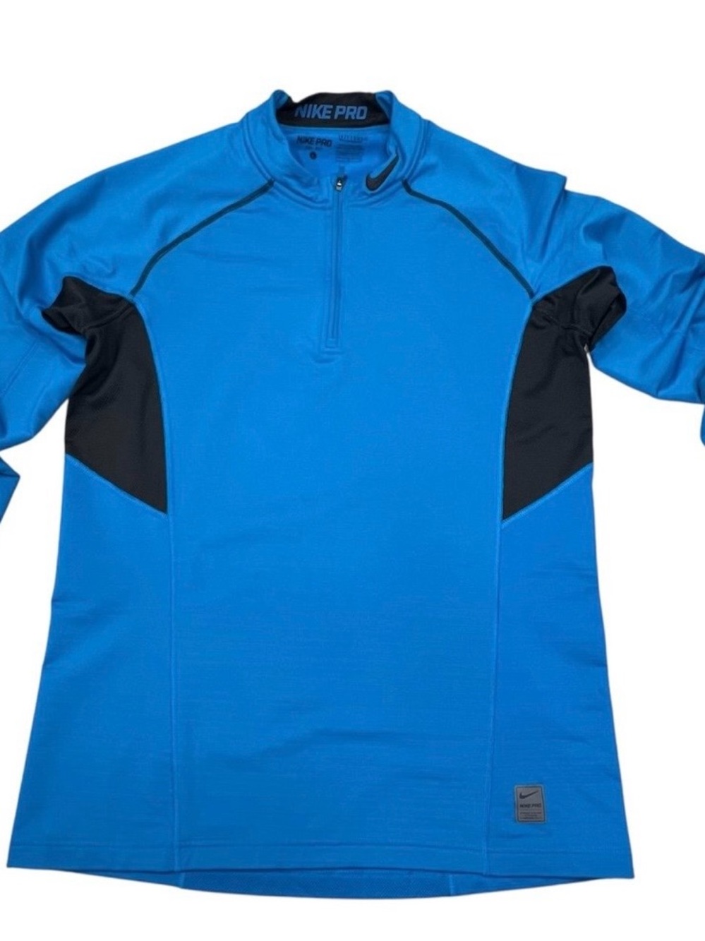 Nike Pro Dri-FIT Fitted 1/4 Zip Pullover Mock Neck Long Sleeve Blue/Black